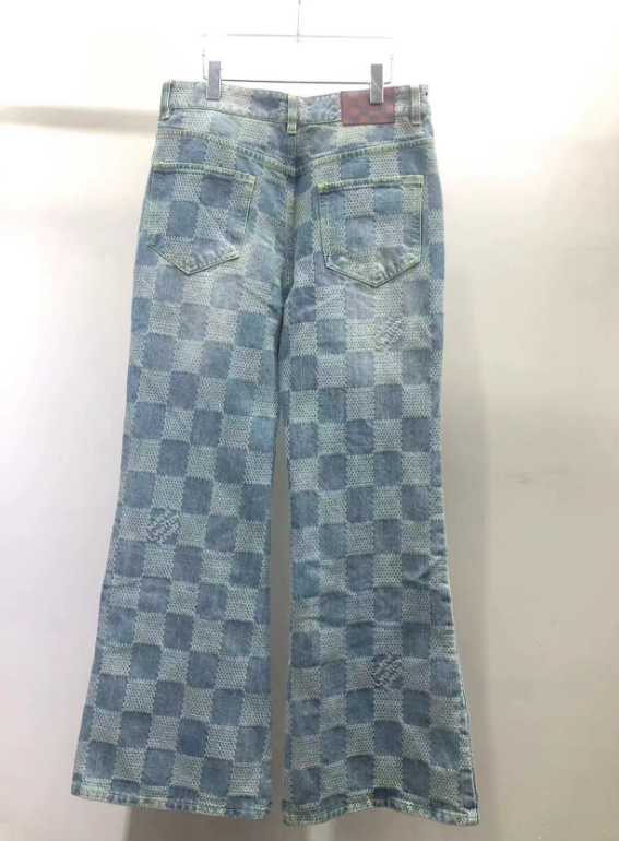 Checkered Denim Jeans – Light Wash